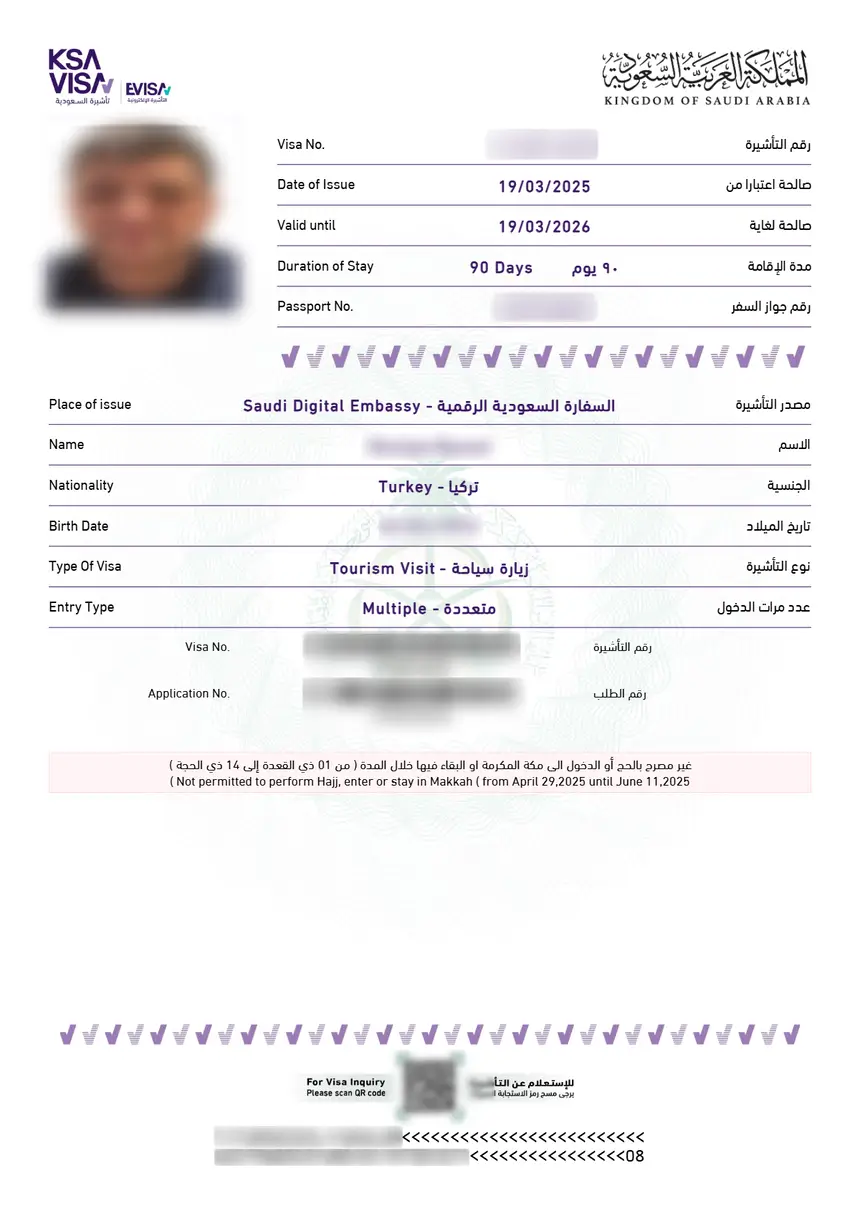 Saudi-Arabien eVisa Muster – elektronisches Visum